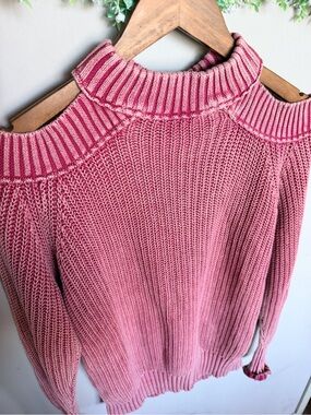 Free People Pink Cold-Shoulder Ribbed Knit Oversized Sweater | size XS